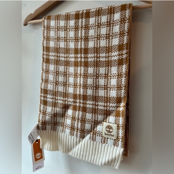 ๐๐ NWT Timberland Scarf in Caramel-Tan Plaid On White - Picture 5 of 7